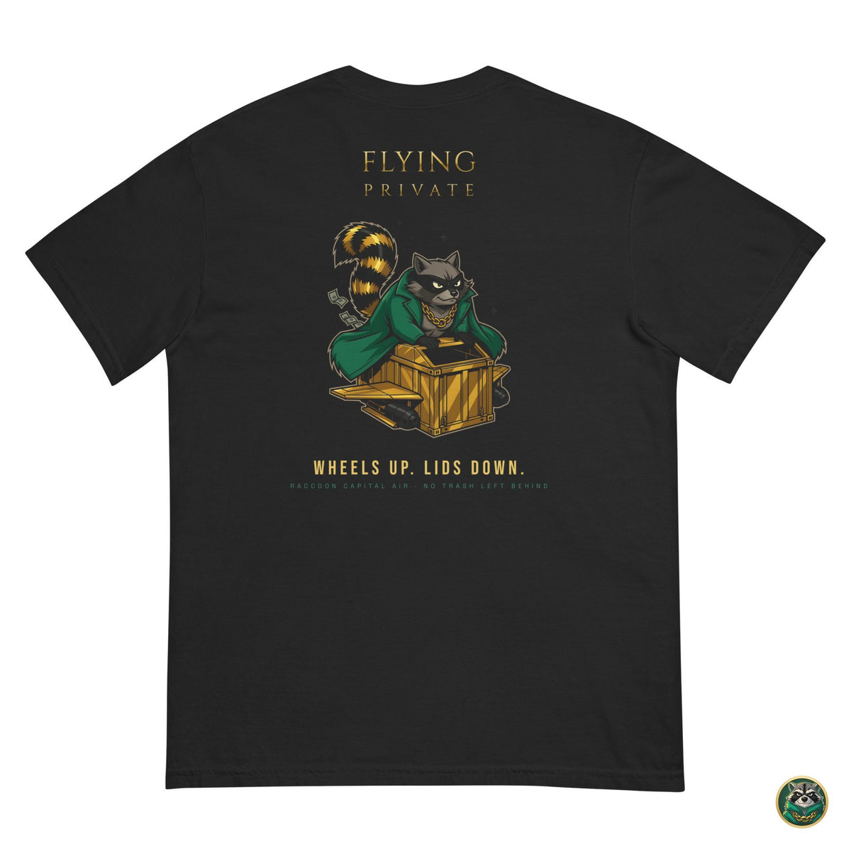 Flying Private Tee – Black – flat lay, back