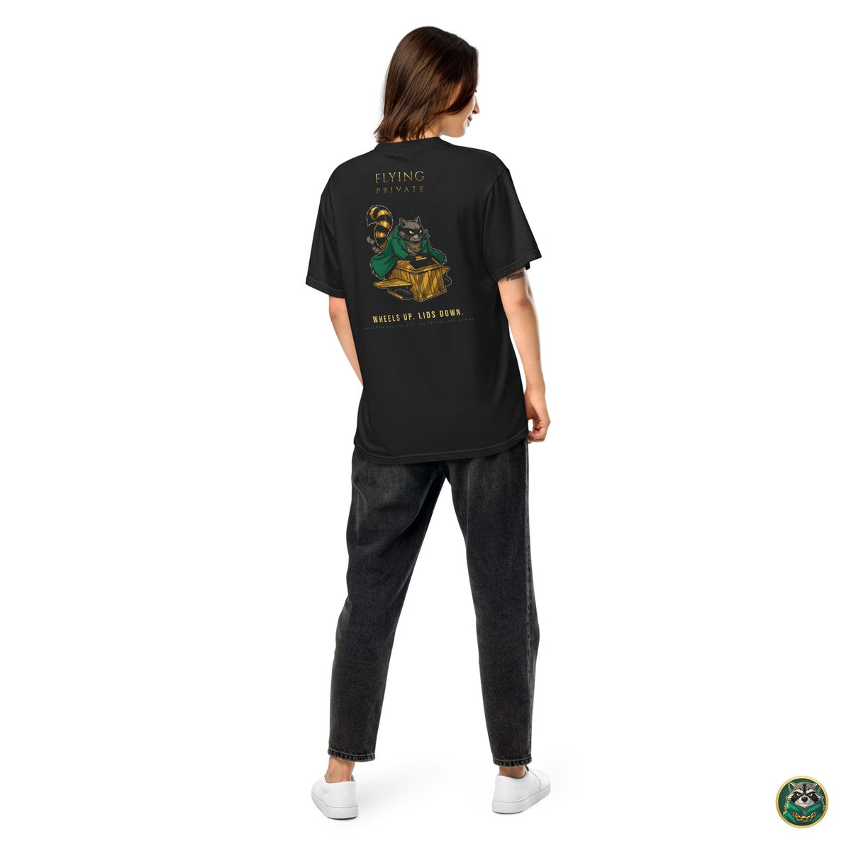 Flying Private Tee – Black – worn, back