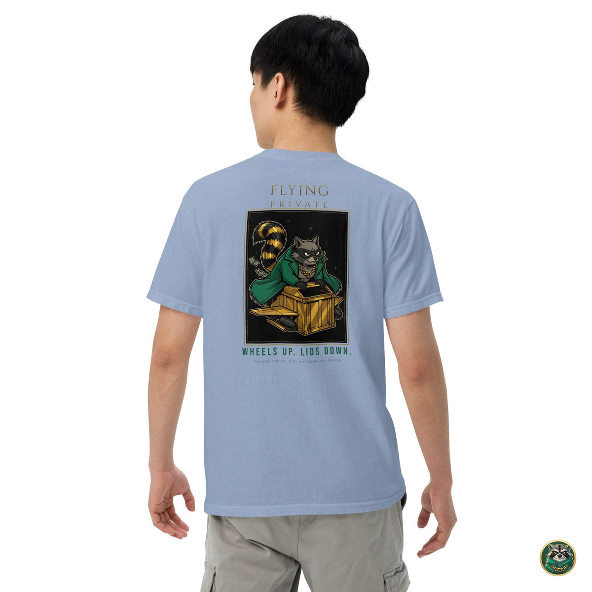 Flying Private Tee – Washed Denim – worn, back