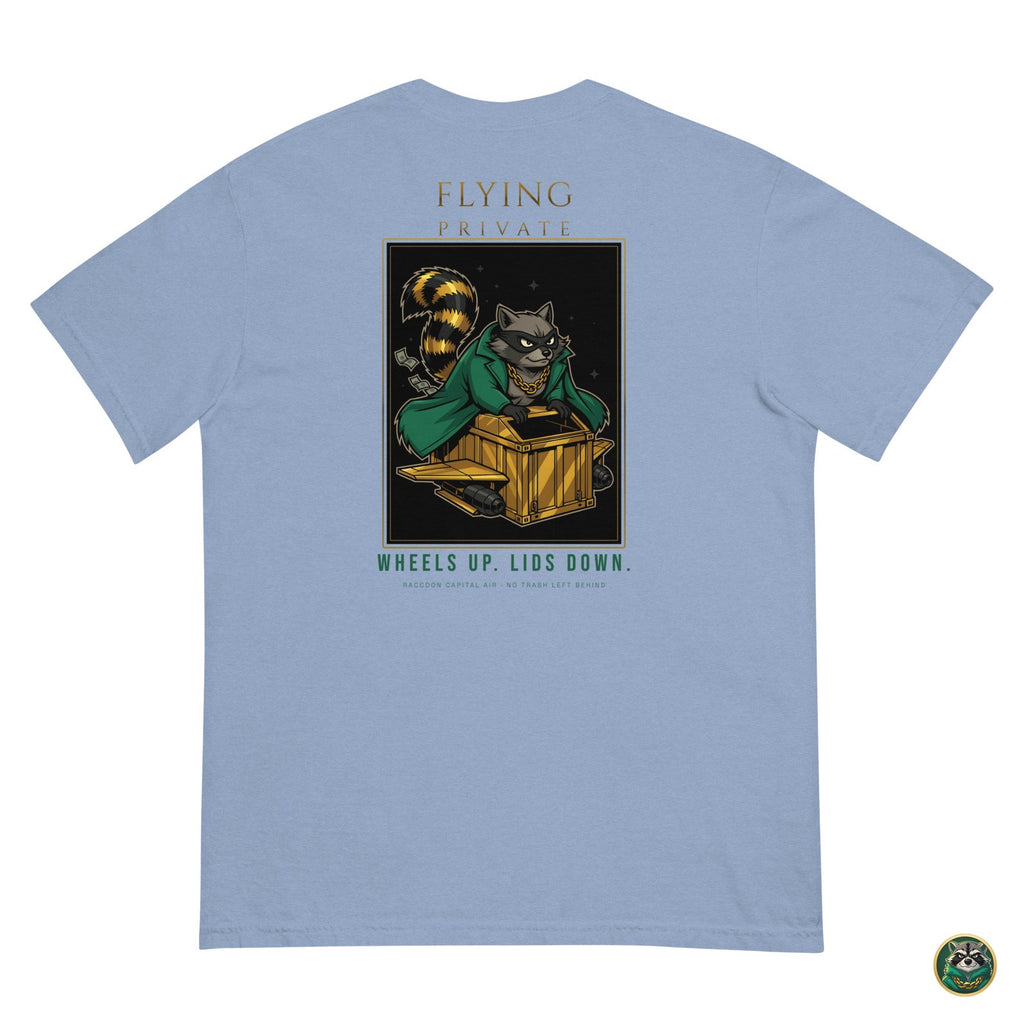 Flying Private Tee – Washed Denim – flat lay, back