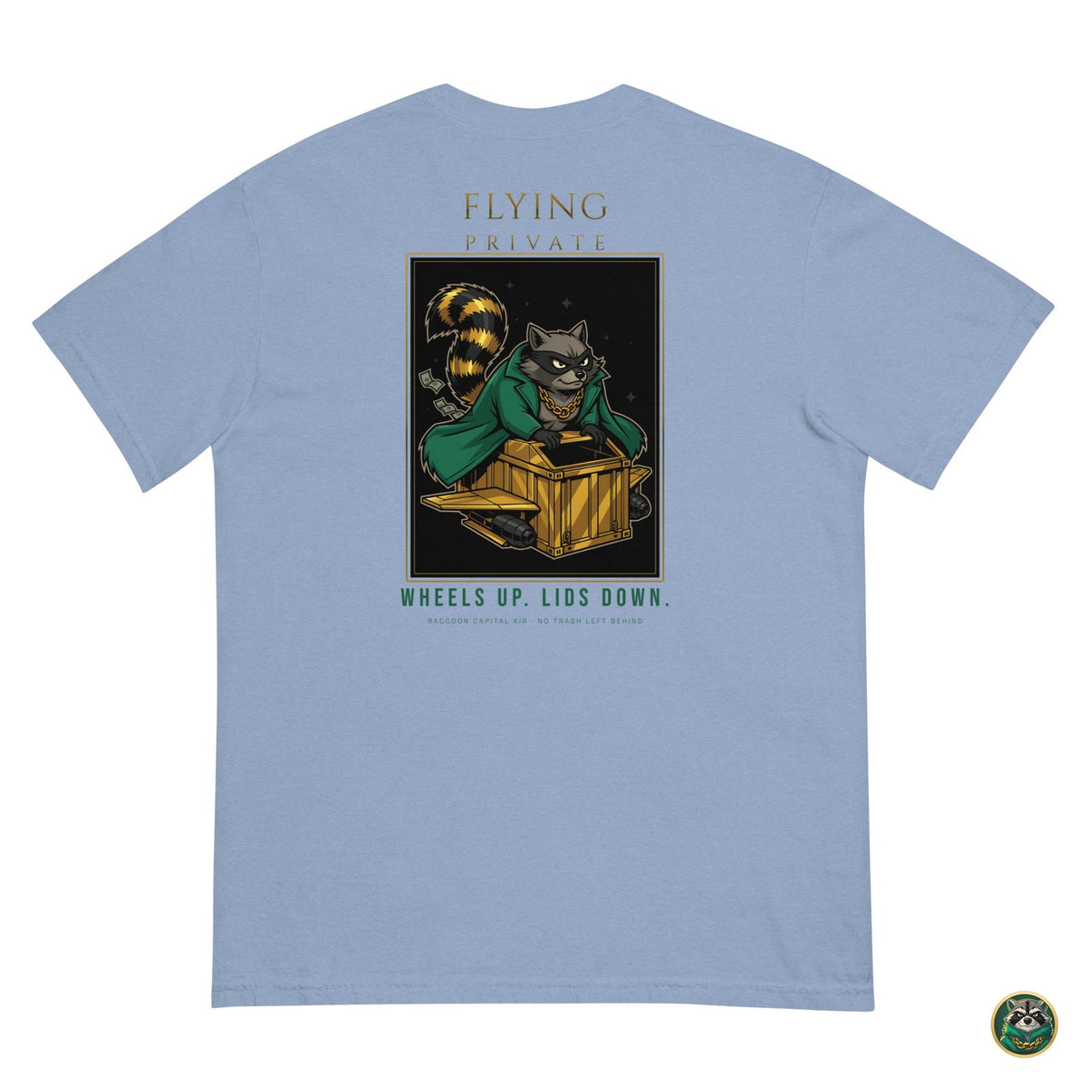 Flying Private Tee – Washed Denim – flat lay, back