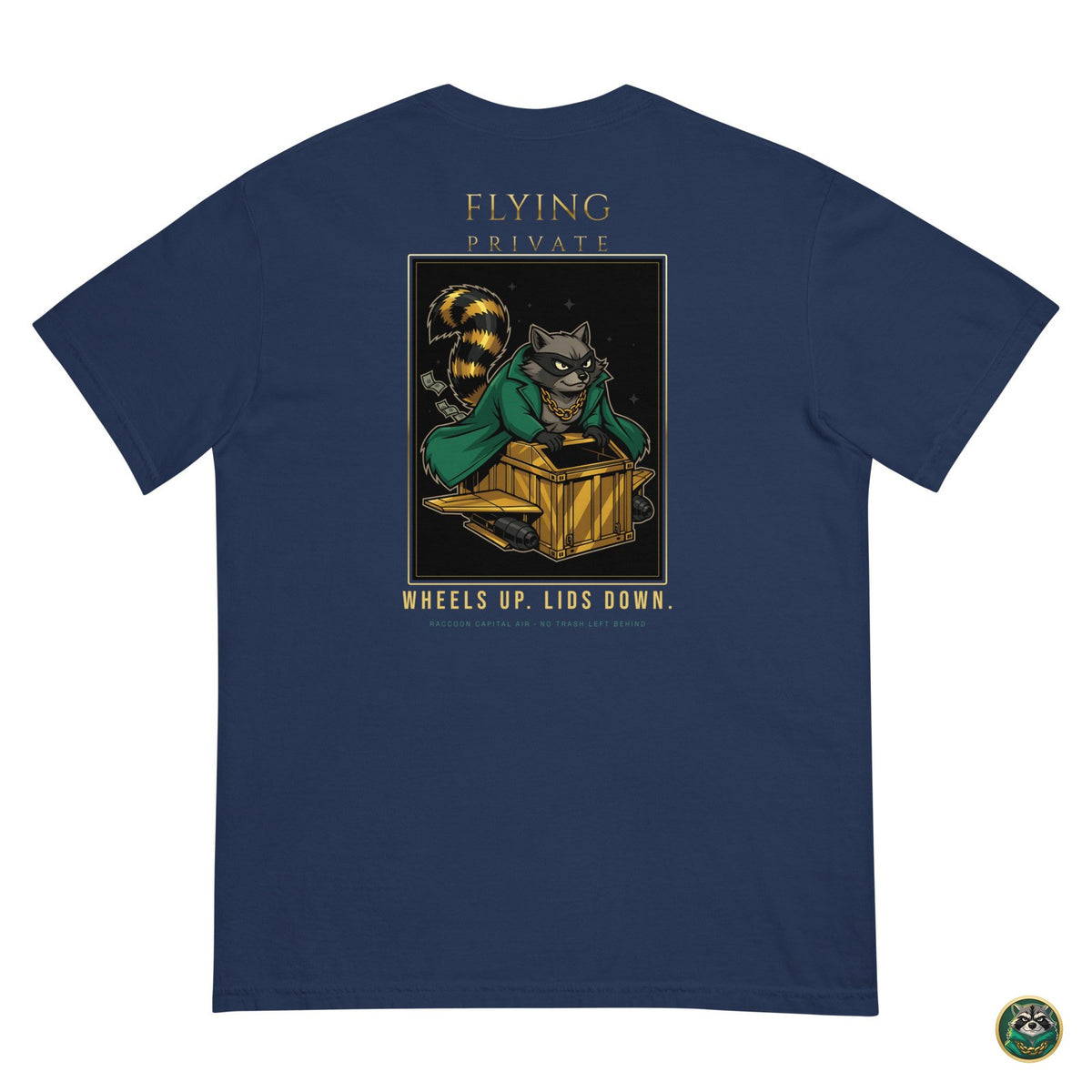Flying Private Tee – True Navy – flat lay, back