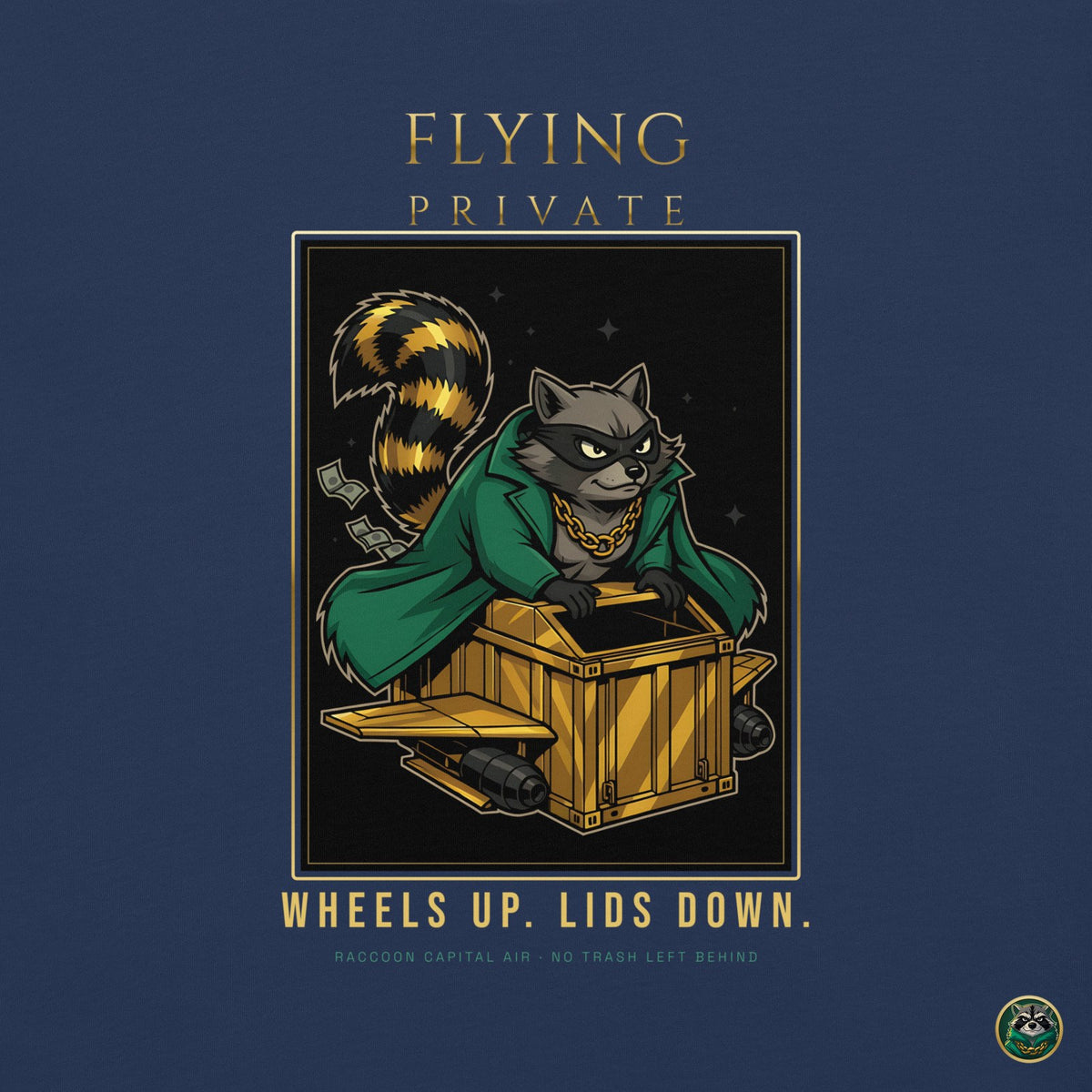 Flying Private Tee – True Navy – back print close-up