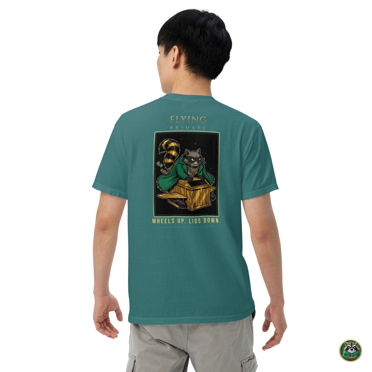 Flying Private Tee – Emerald – worn, back