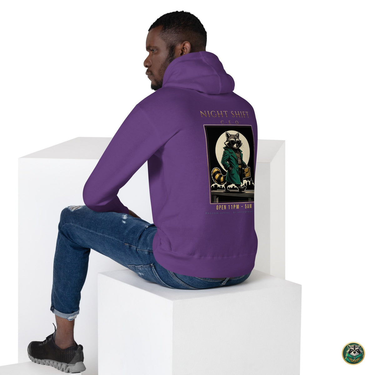 Night Shift CEO Hoodie – Purple – lifestyle, back