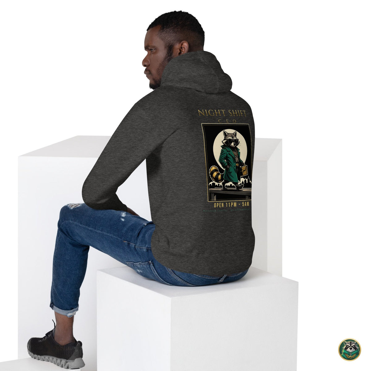 Night Shift CEO Hoodie – Charcoal Heather – lifestyle, back