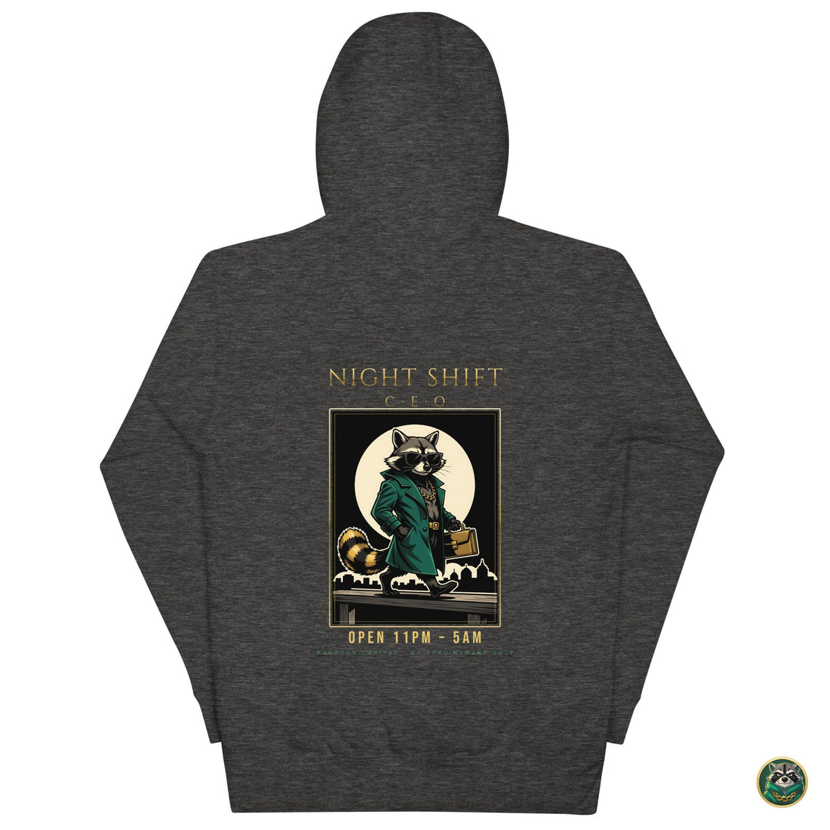 Night Shift CEO Hoodie – Charcoal Heather – back