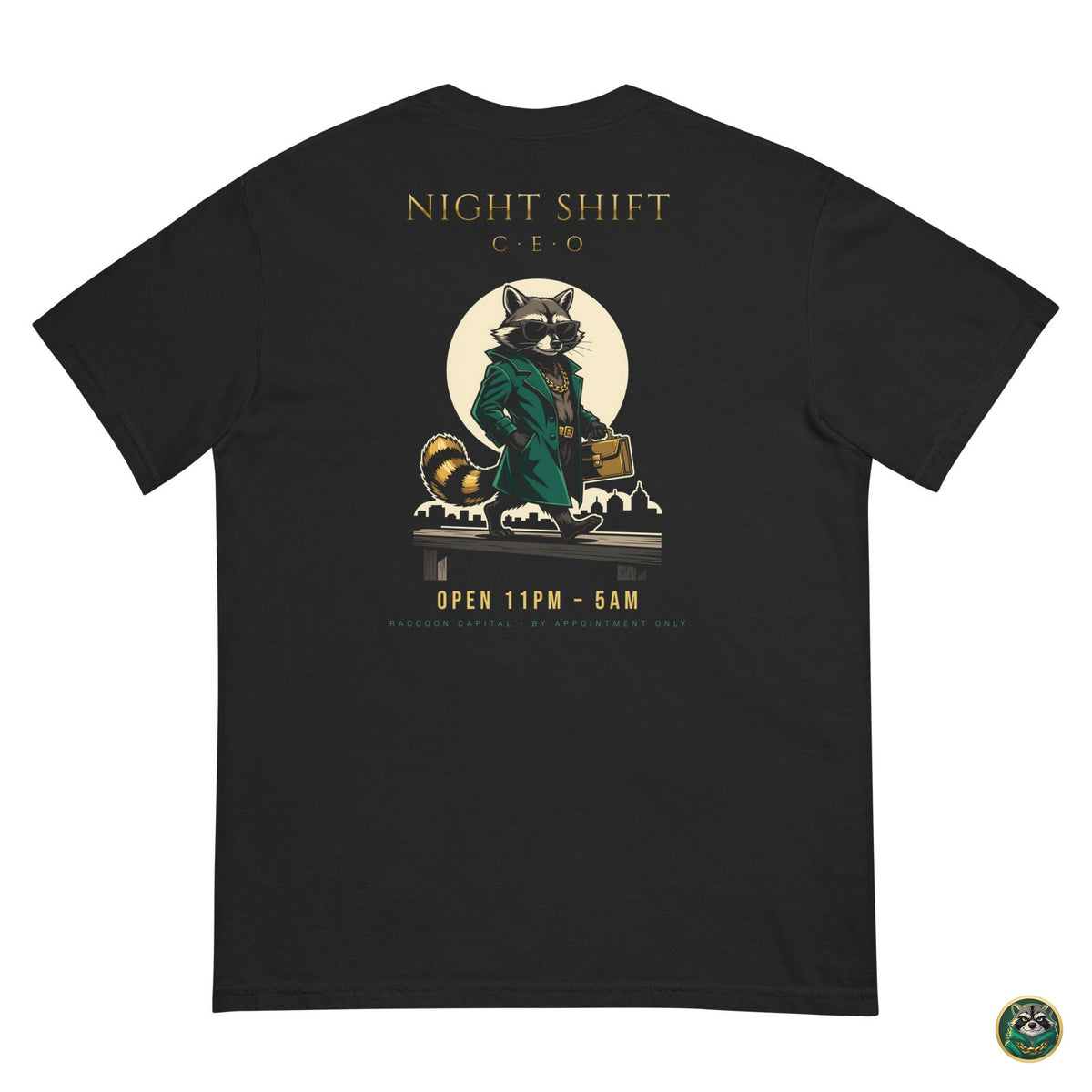 Night Shift CEO Tee – Black – flat lay, back