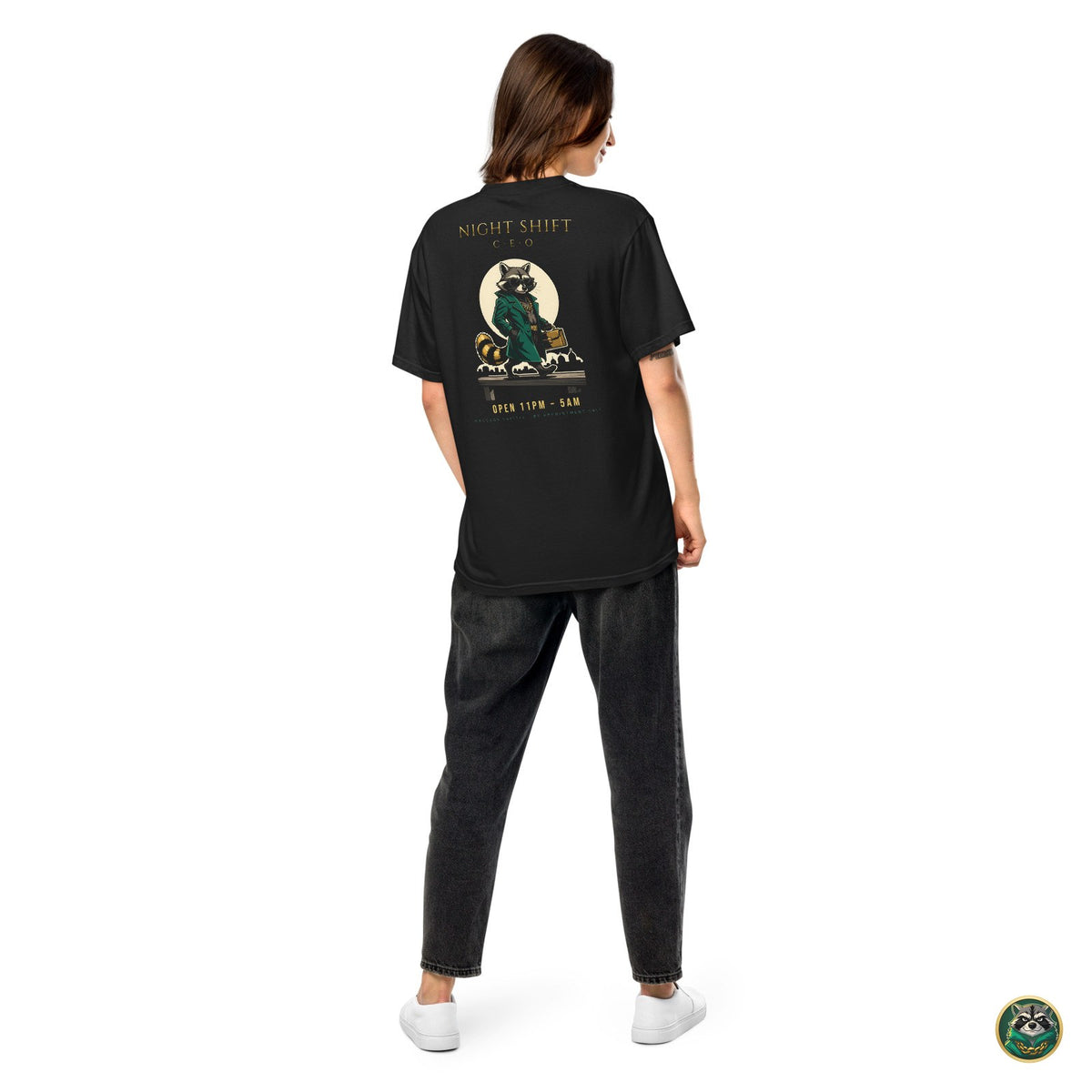 Night Shift CEO Tee – Black – worn, back
