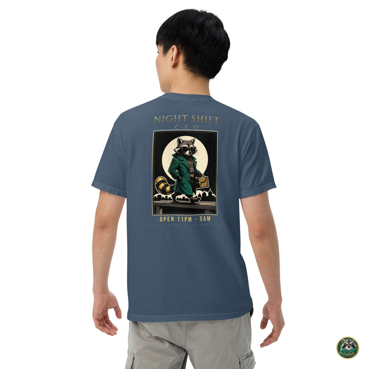 Night Shift CEO Tee – Midnight – worn, back