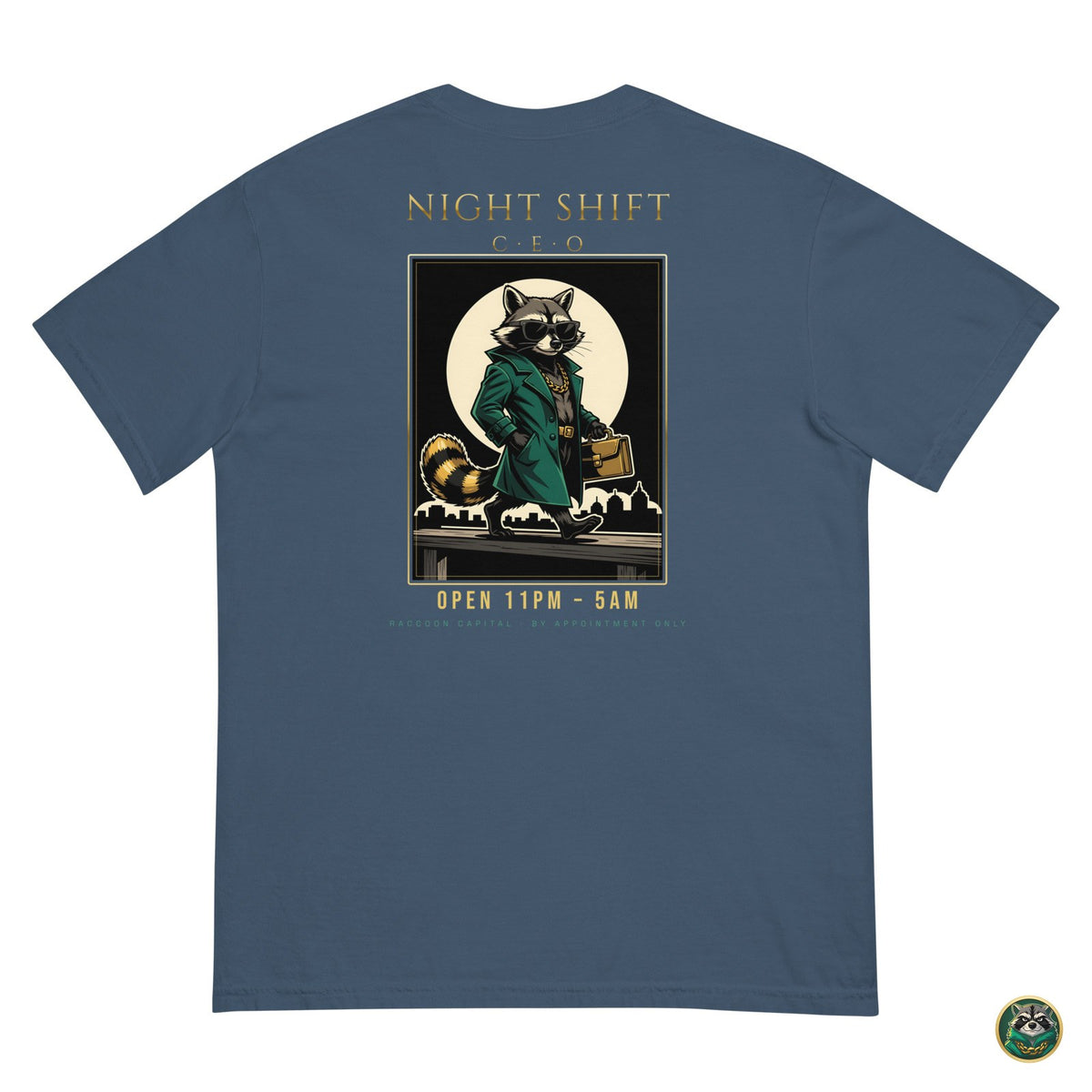 Night Shift CEO Tee – Midnight – flat lay, back