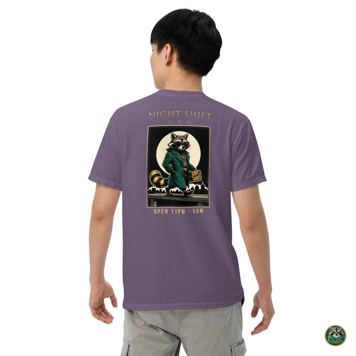 Night Shift CEO Tee – Grape – worn, back