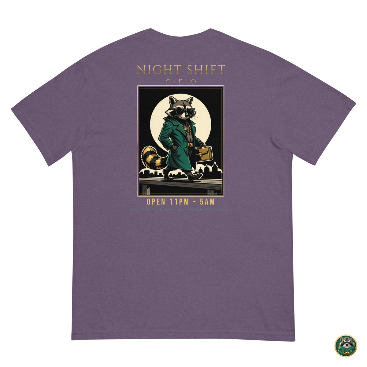 Night Shift CEO Tee – Grape – flat lay, back