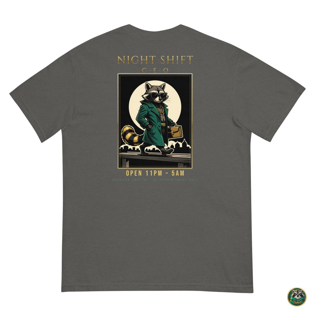 Night Shift CEO Tee – Pepper – flat lay, back