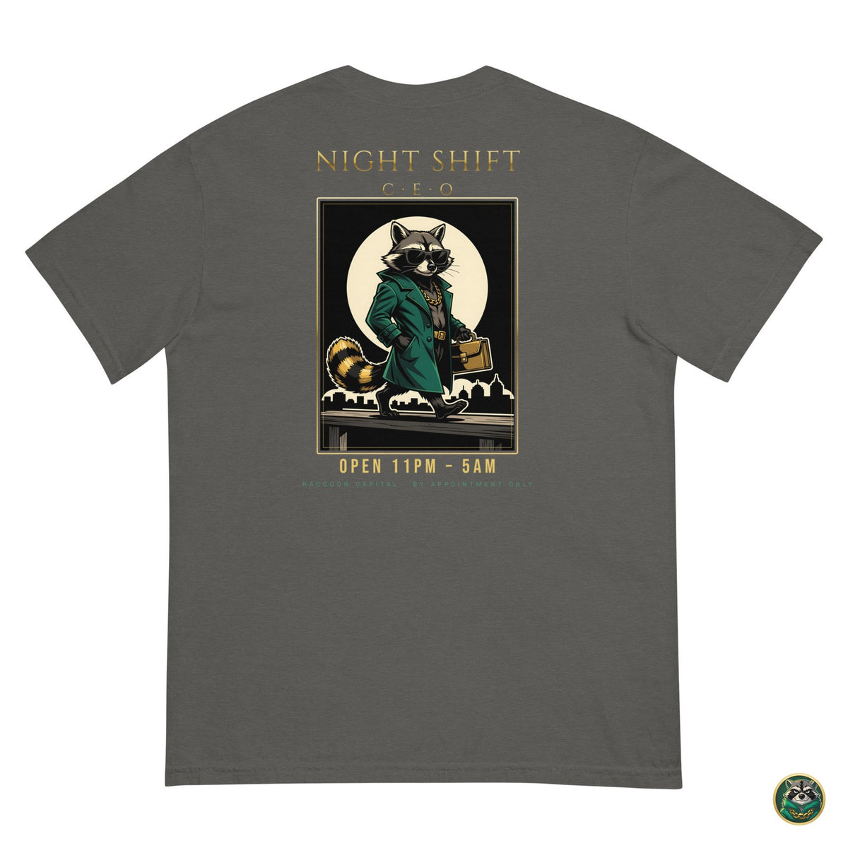 Night Shift CEO Tee – Pepper – flat lay, back