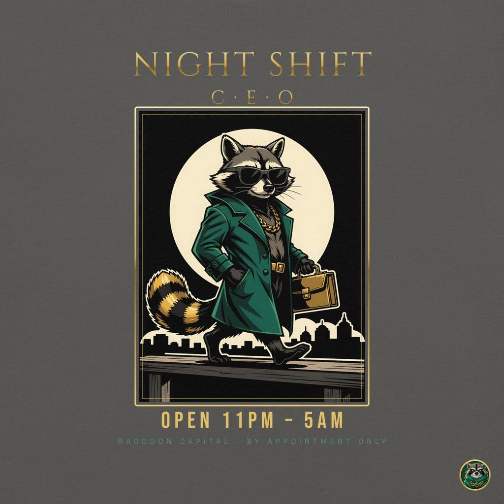 Night Shift CEO Tee – Pepper – back print close-up