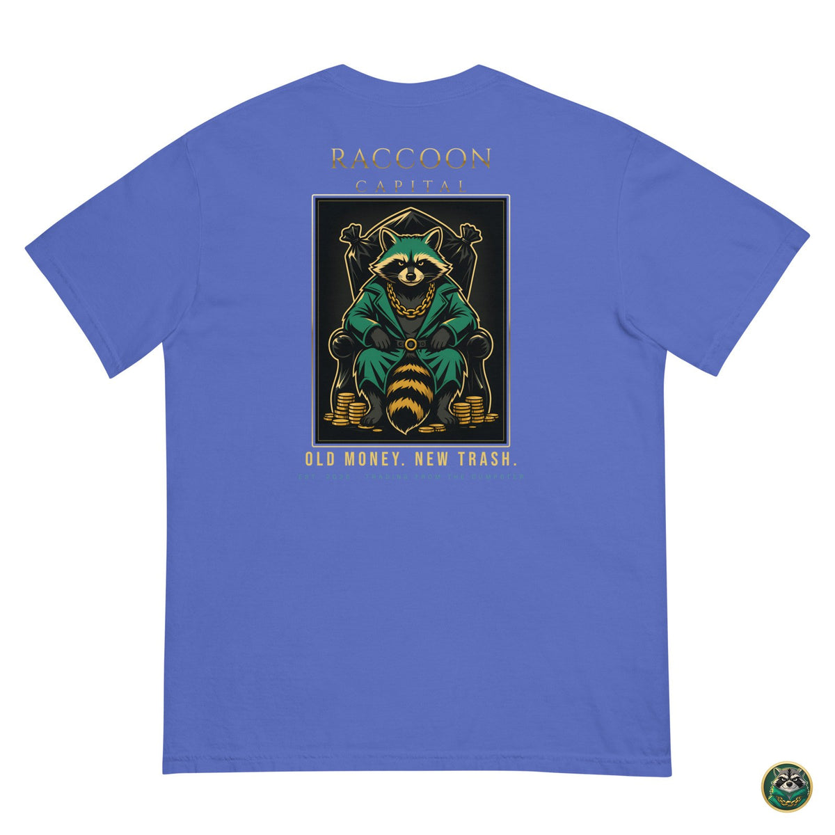 The Chairman Tee – Flo Blue – flat lay, back
