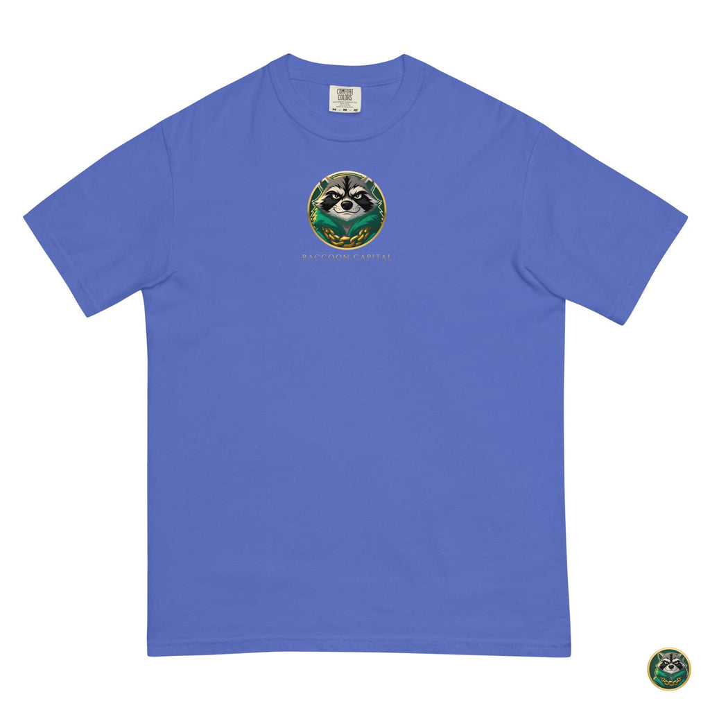 The Chairman Tee – Flo Blue – flat lay, front