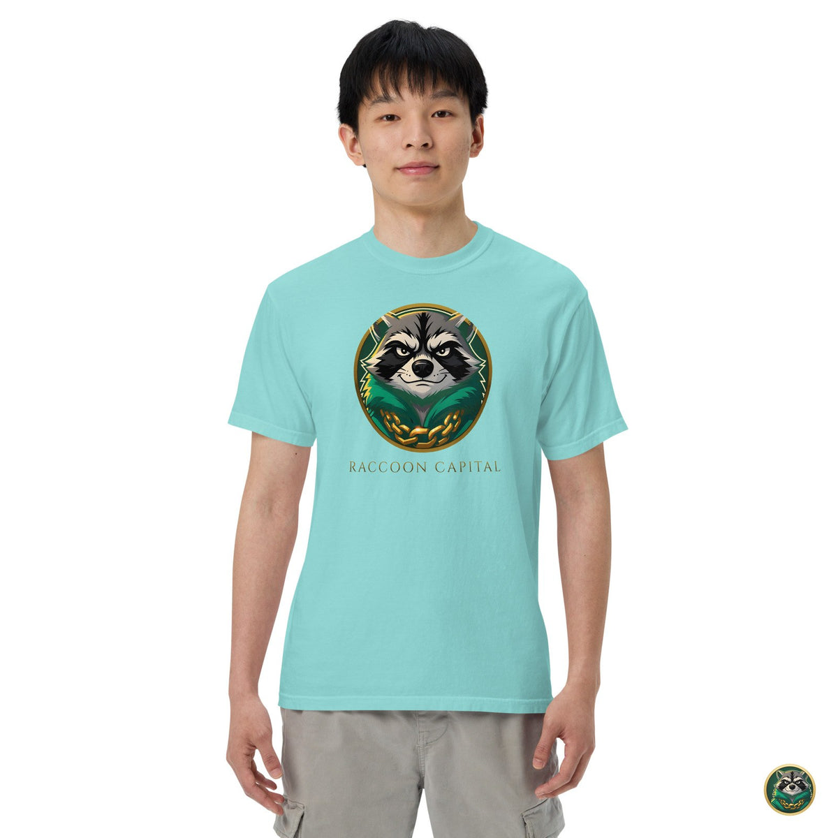 The Face Tee – Lagoon Blue – on model