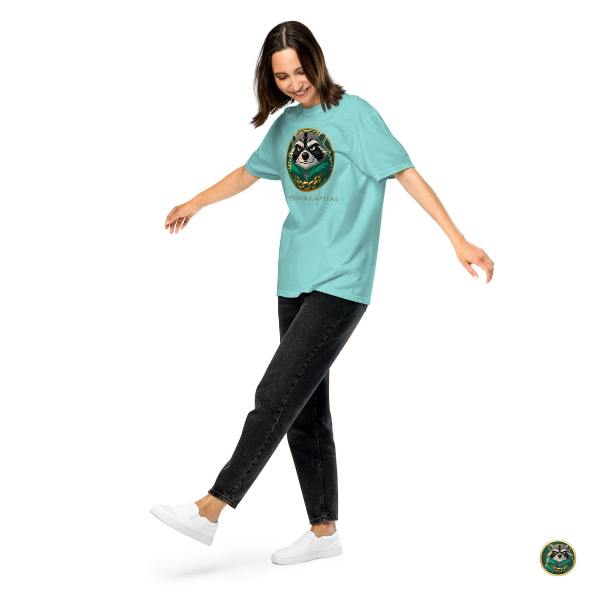 The Face Tee – Lagoon Blue – worn